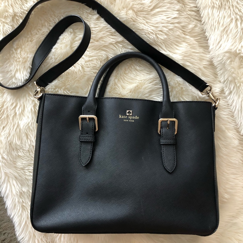 Kate Spade Leather Handbag Shoulder Black Gold EUC